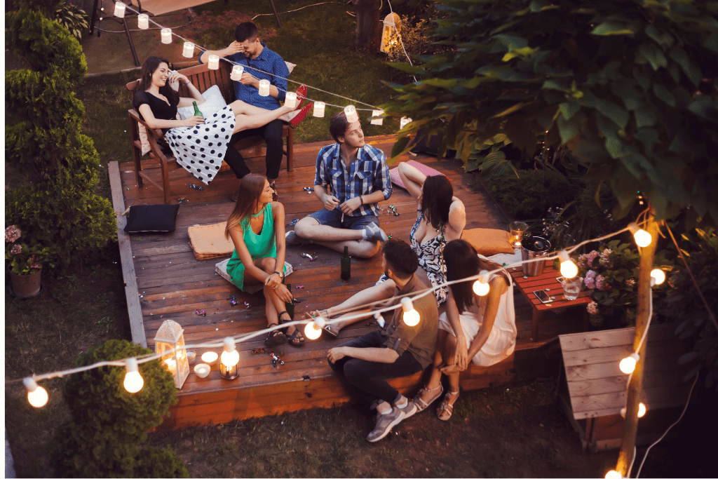 Cheap backyard makeover ideas: Hang festoon lighting or lanterns in your garden