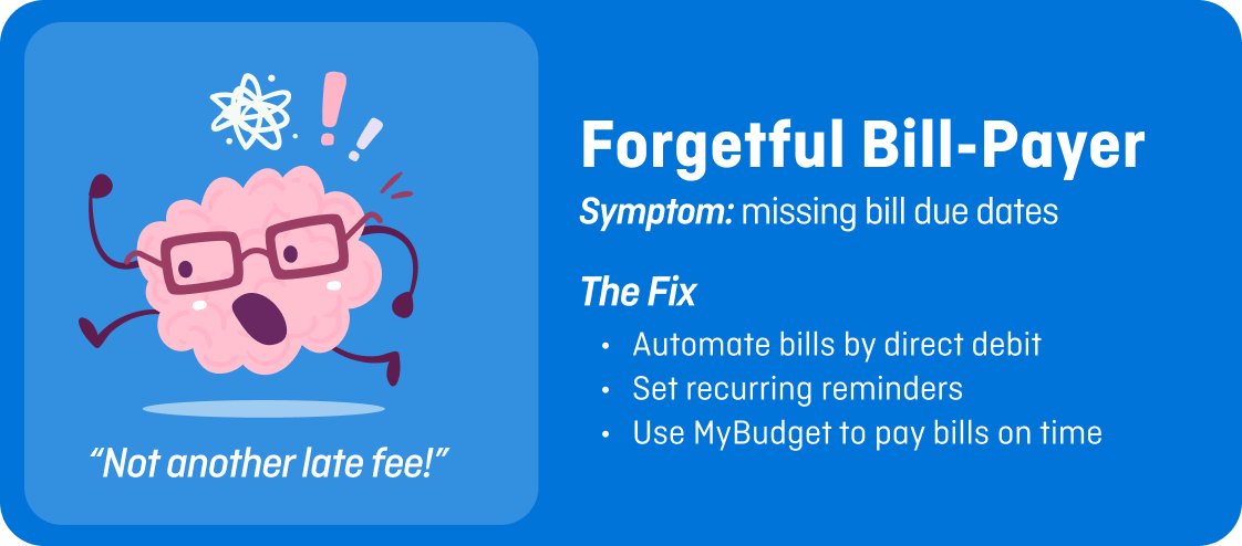 ADHD money type: Forgetful Bill-payer. MyBudget, budgeting and money management challenges and solutions for neurodivergent Australians.