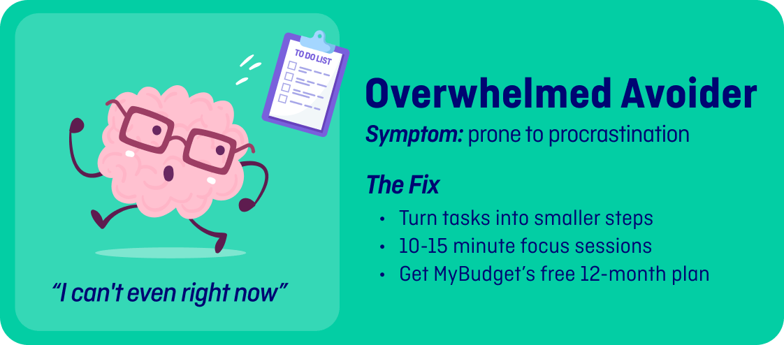 ADHD money type: Overwhelmed Avoider. MyBudget, budgeting and money management challenges and solutions for neurodivergent Australians.