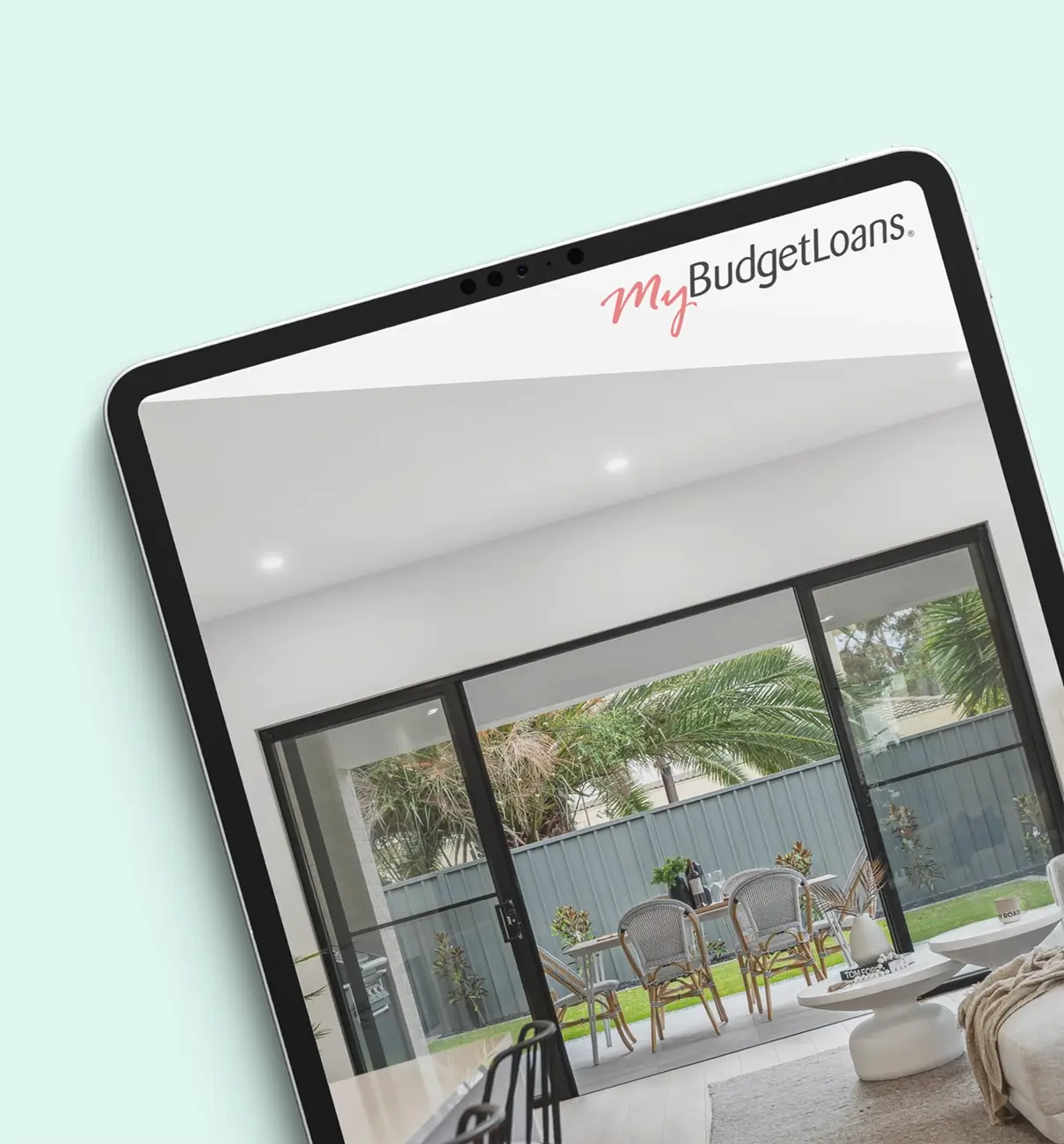 Tablet displaying MyBudgetLoans’ free Home Buyers Guide for Australian buyers, helping people budget, plan and get financially ready to buy a home.