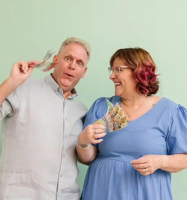 MyBudget clients Michelle and Phil managing their money, thanks to successful budget planning and financial goals in Australia.