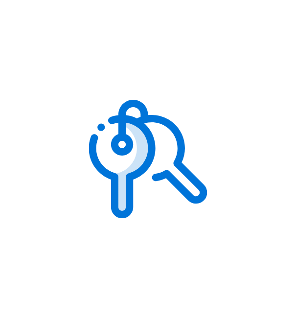 Blue line icon of keys representing personal loan categories like vehicle finance or bond loans.