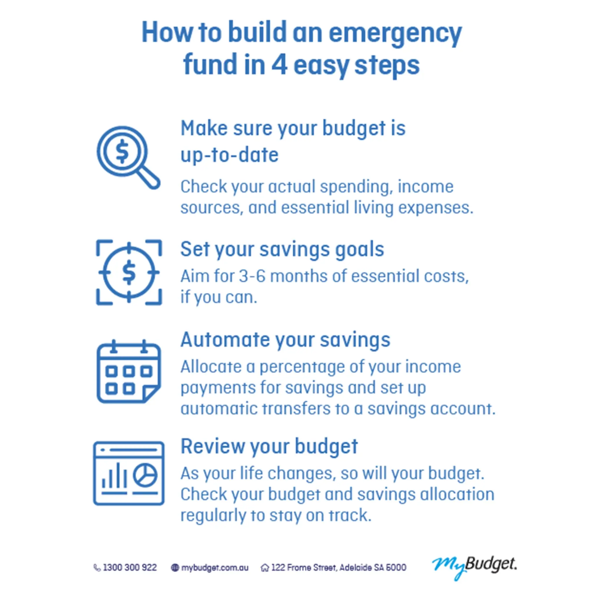 MyBudget helping Australians build an emergency fund as part of their personal budget to achieve financial stability and saving goals.