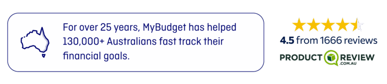 MyBudget product review hero image highlighting Australian success. Trusted financial coaching leads to debt relief and financial goals.