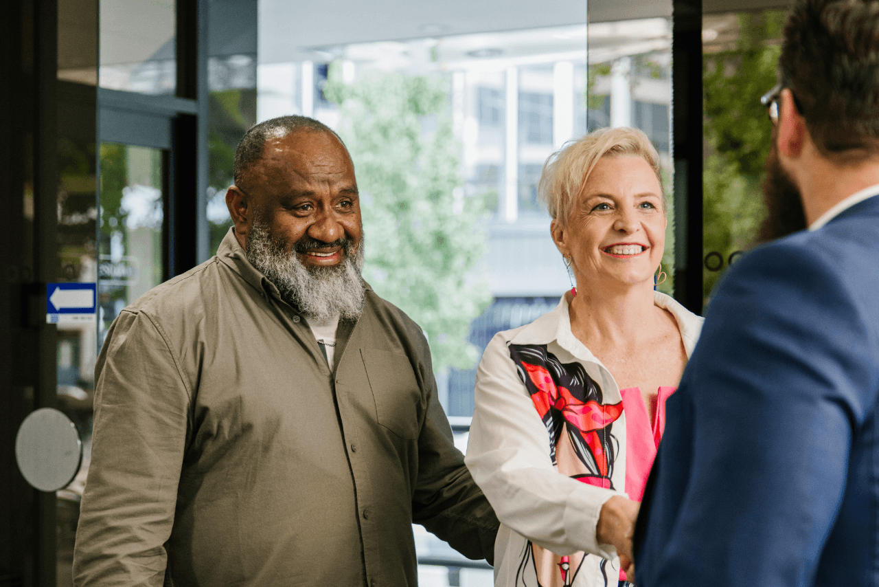 Kim and Bob arriving for their first personalised budgeting appointment with MyBudget.