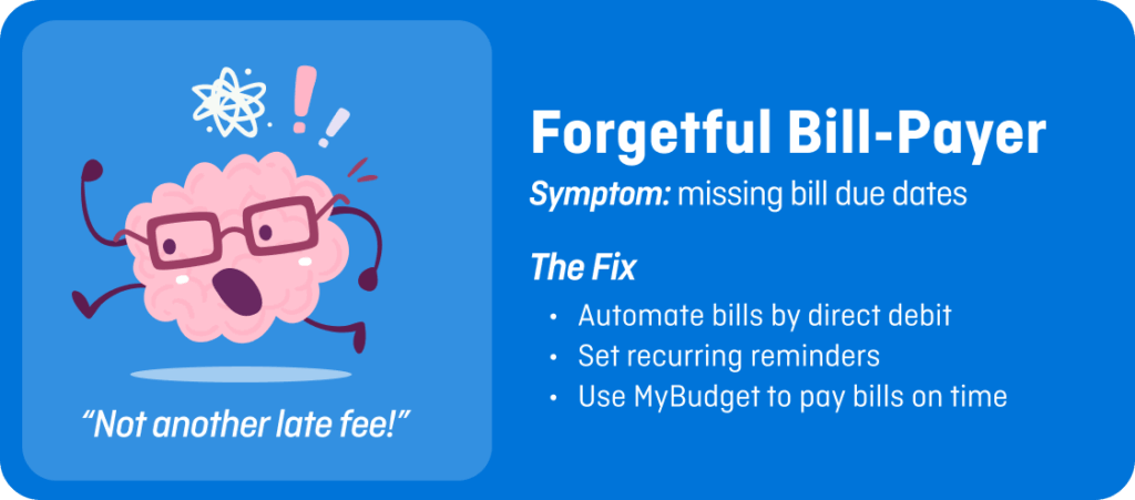 ADHD money type: Forgetful Bill-payer. MyBudget, budgeting and money management challenges and solutions for neurodivergent Australians.