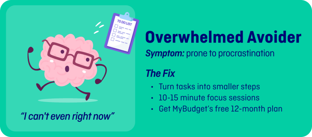 ADHD money type: Overwhelmed Avoider. MyBudget, budgeting and money management challenges and solutions for neurodivergent Australians.