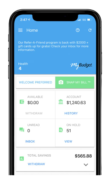 A screenshot of the MyBudget app