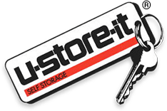 U-store-it logo, a key with a tag attached saying u-store-it underlined in red