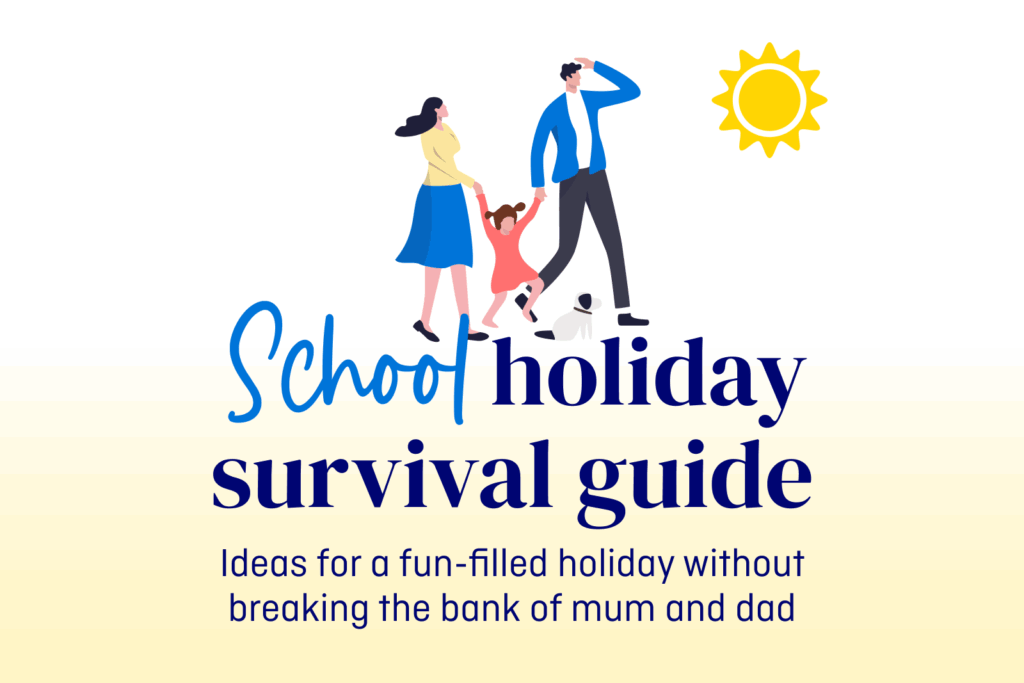 Family under the summer sun enjoying school holidays. MyBudget’s summer holiday guide is packed with budget-friendly ideas.