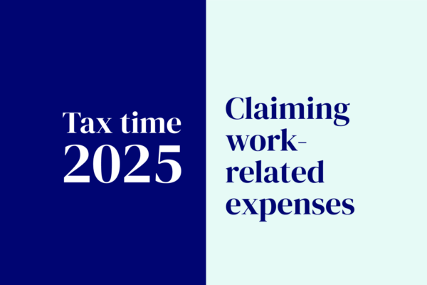 A text image announcing tax time 2025 and "claiming work-related expenses" with MyBudget.