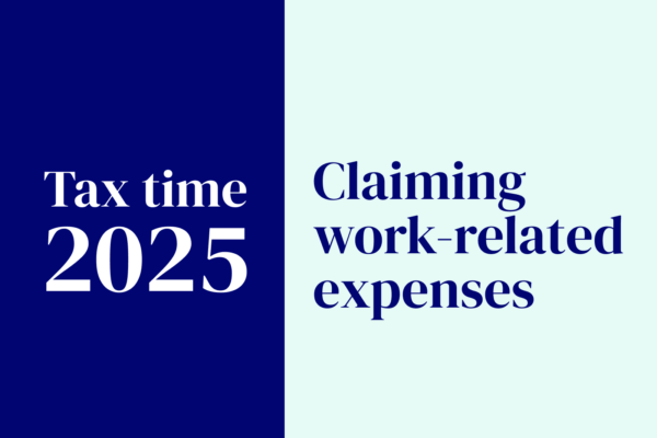 A text image announcing tax time 2025 and "claiming work-related expenses" with MyBudget.